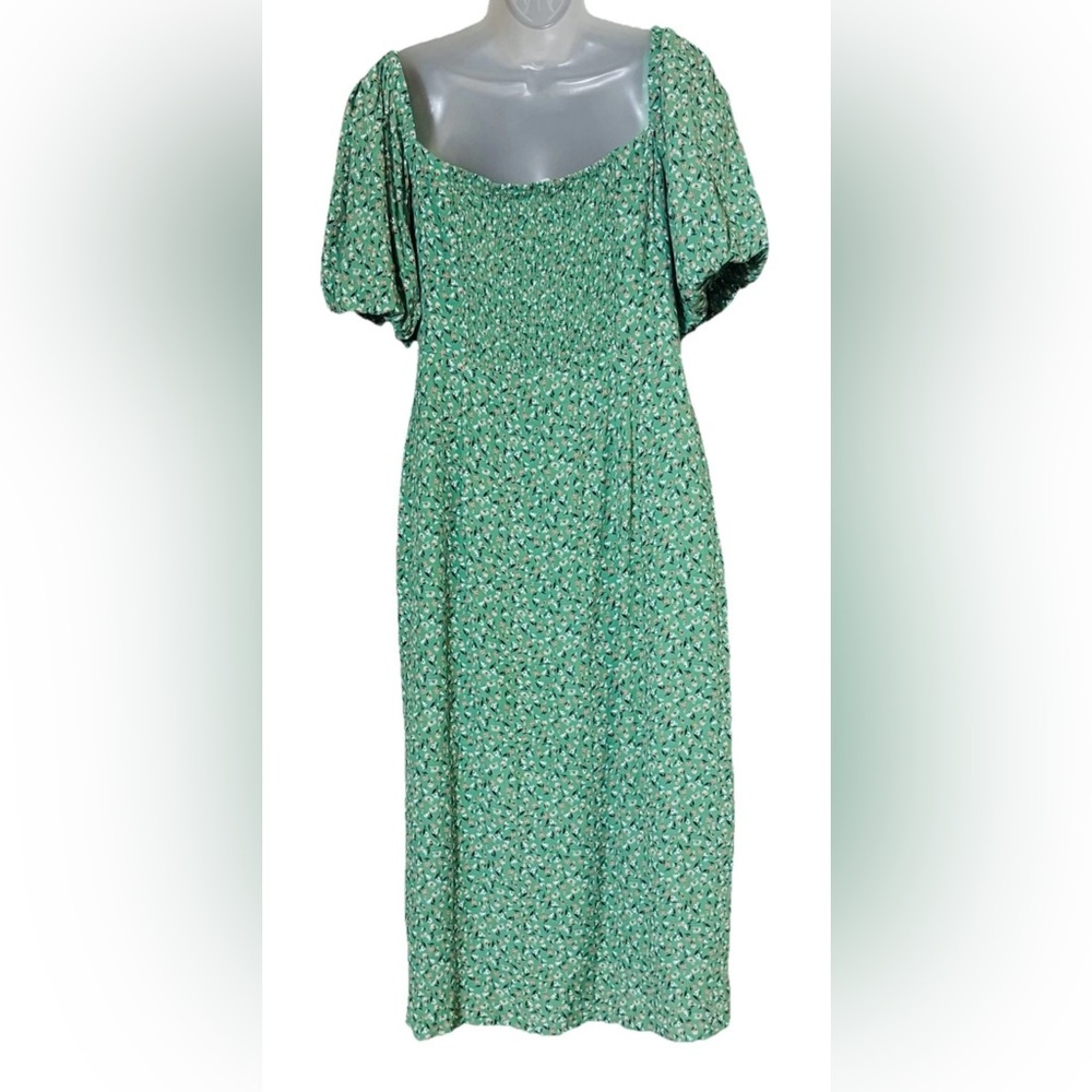 ASTR The Label Green Floral Square Neck Bubble Sleeve Midi Dress - Size XL - Picture 5 of 14